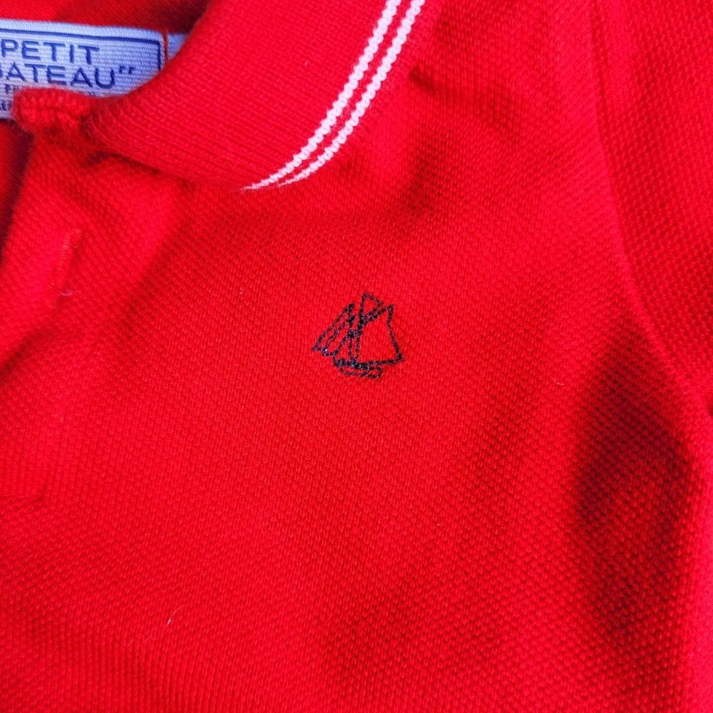 Petit Bateau Outfit Set Red Polo Blue Striped Pants 3M‎ Nautical Baby Boy 2pc